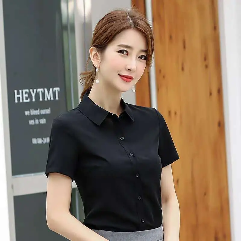 Women's Long Sleeve Professional Shirt White Blue Spring Autumn Korean Style