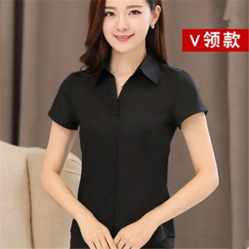 Women's Long Sleeve Professional Shirt White Blue Spring Autumn Korean Style