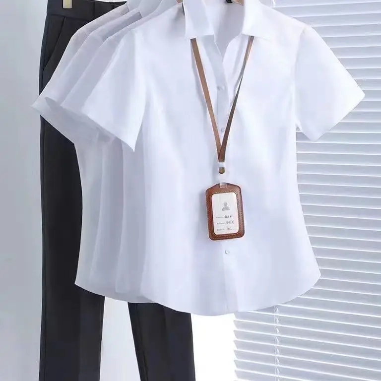 Women's Long Sleeve Professional Shirt White Blue Spring Autumn Korean Style