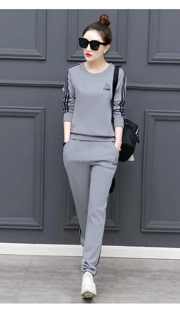 Korean Women's Long Sleeve Track Suit Navy Yellow