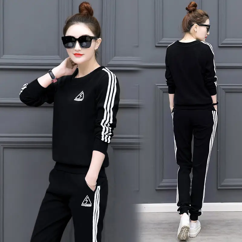 Korean Women's Long Sleeve Track Suit Navy Yellow