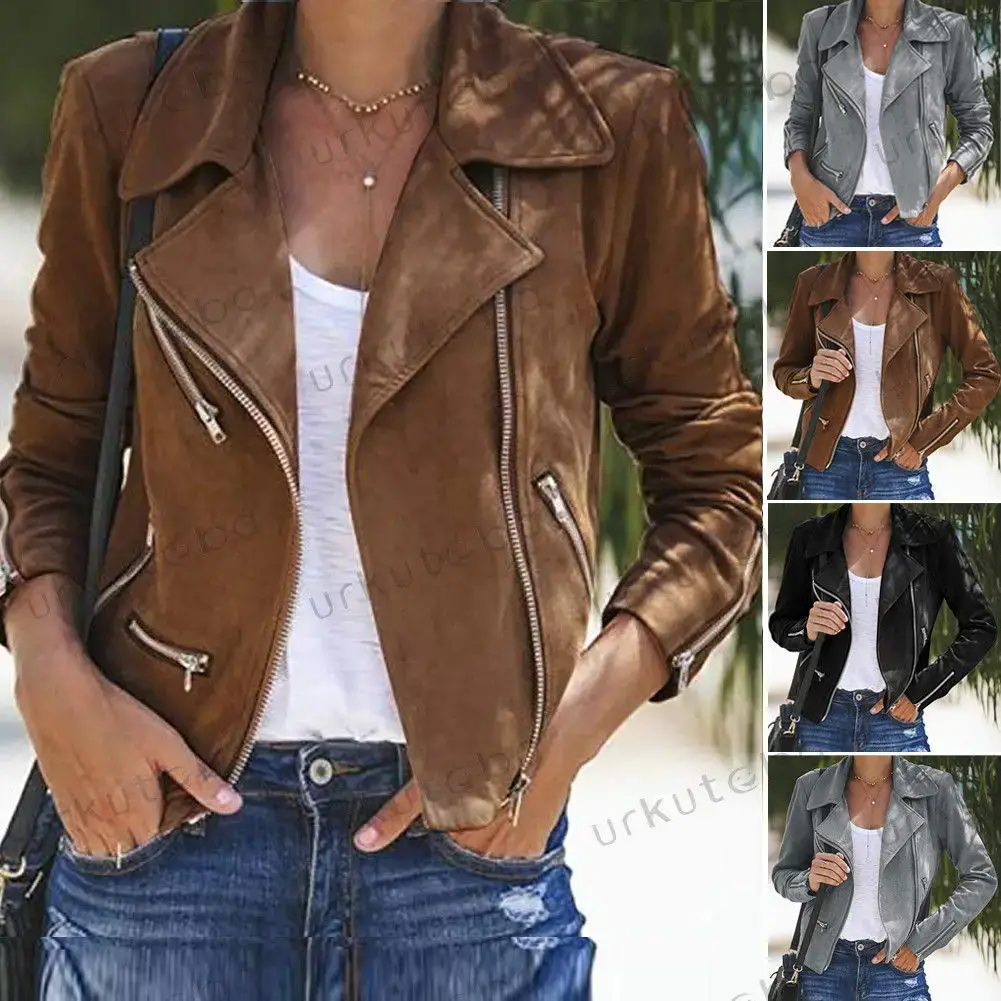 Women's Black Leather Jacket with Multiple Zippers