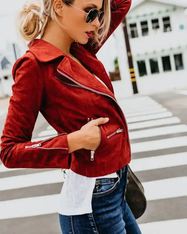 Women's Black Leather Jacket with Multiple Zippers — feature 16