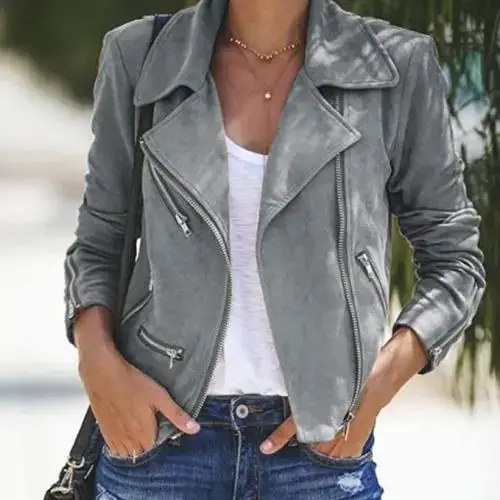 Women's Black Leather Jacket with Multiple Zippers