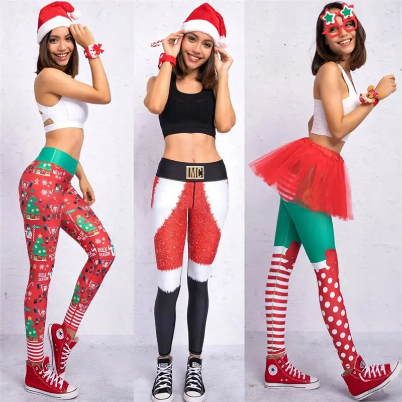 2018 Christmas Printed Sports Pants Red Green Striped - Image 7