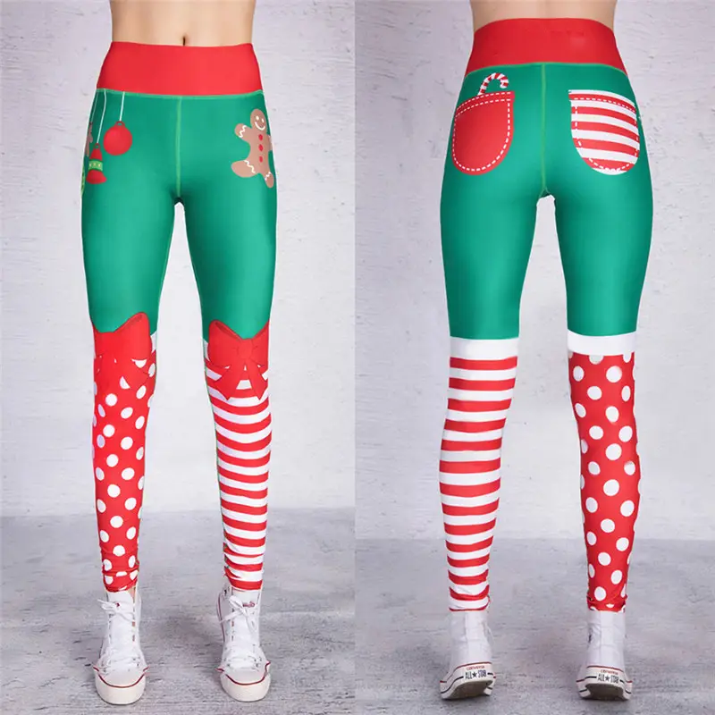 2018 Christmas Printed Sports Pants Red Green Striped - Image 9