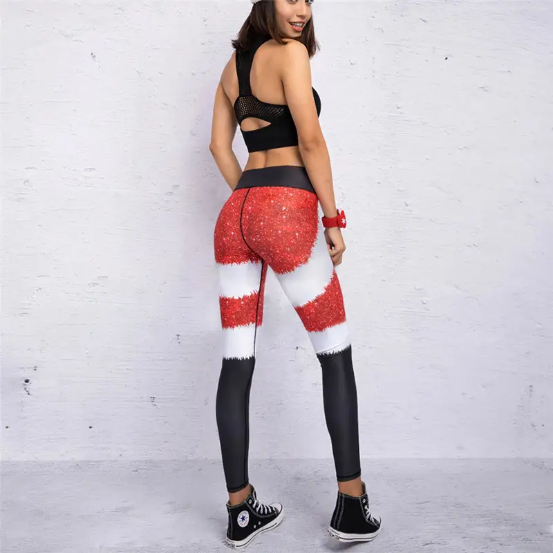 2018 Christmas Printed Sports Pants Red Green Striped - Image 10