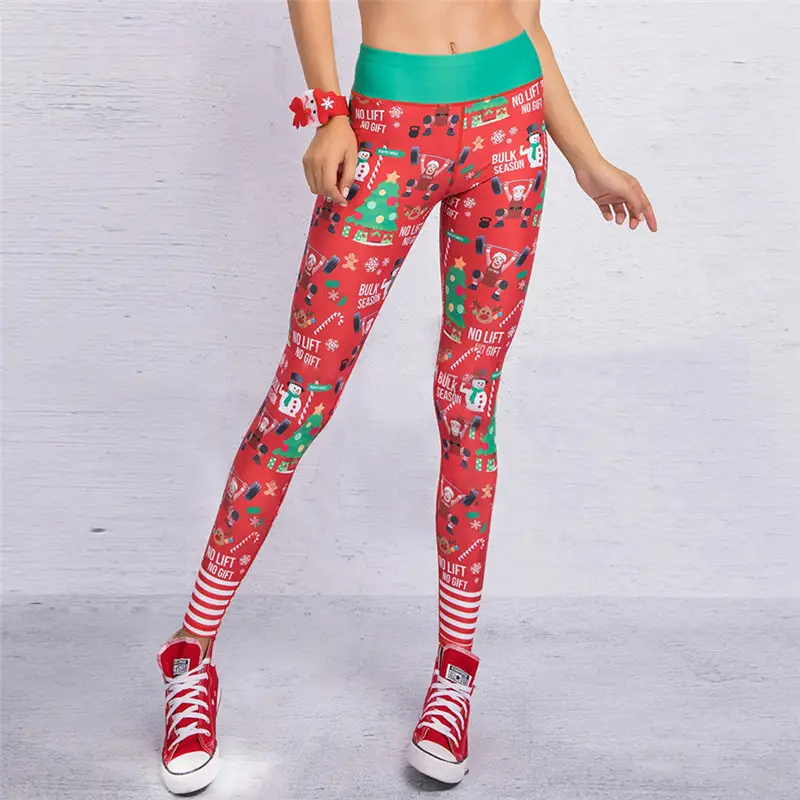 2018 Christmas Printed Sports Pants Red Green Striped — feature 5