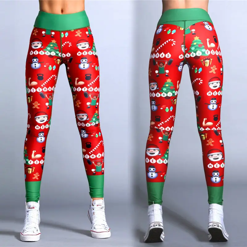 2018 Christmas Printed Sports Pants Red Green Striped - Image 5
