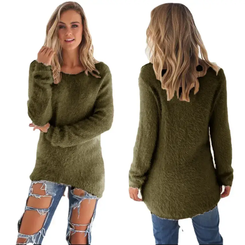 Women's Beige Fleece Long Sleeve Sweater Top - Image 16