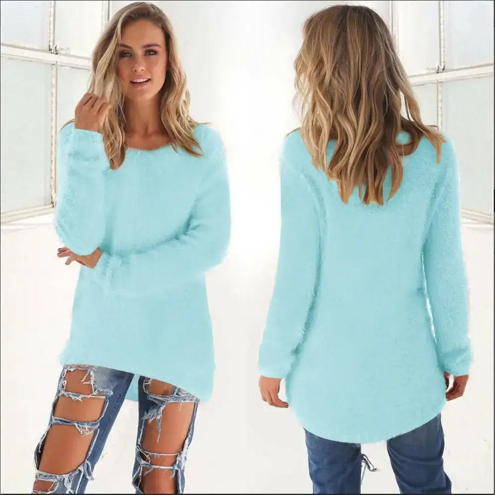 Women's Beige Fleece Long Sleeve Sweater Top - Image 10
