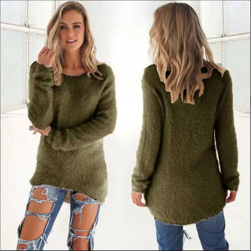 Women's Beige Fleece Long Sleeve Sweater Top - Image 12