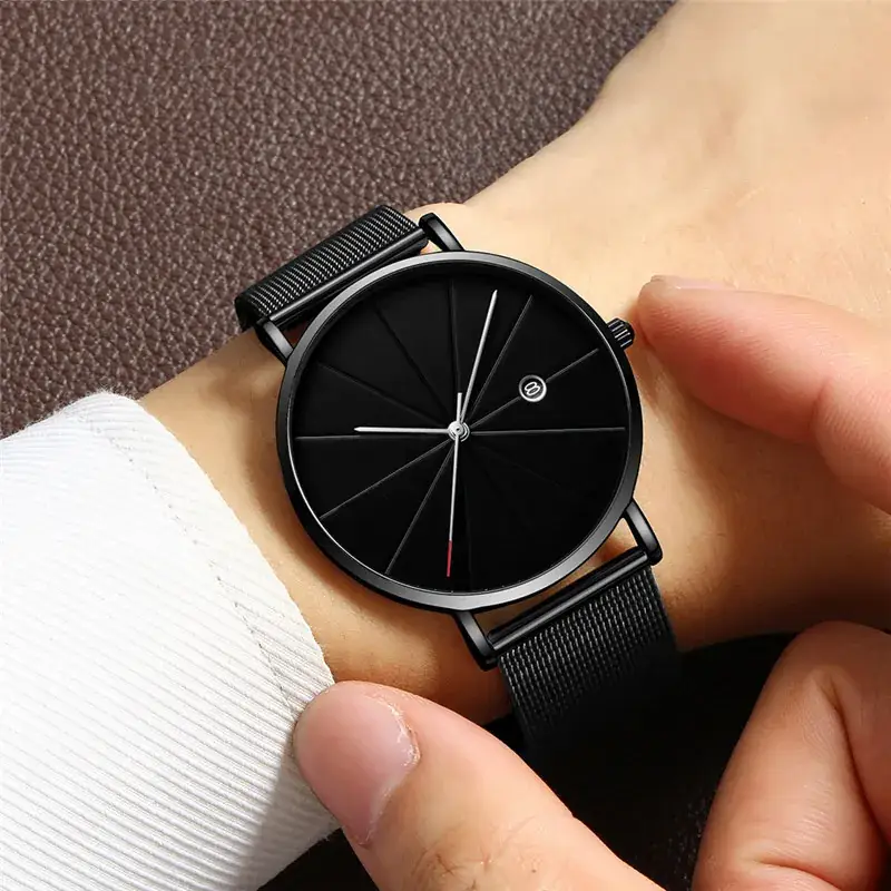 2020 Geneva Men's Quartz Watch Black Leather Strap - Image 14