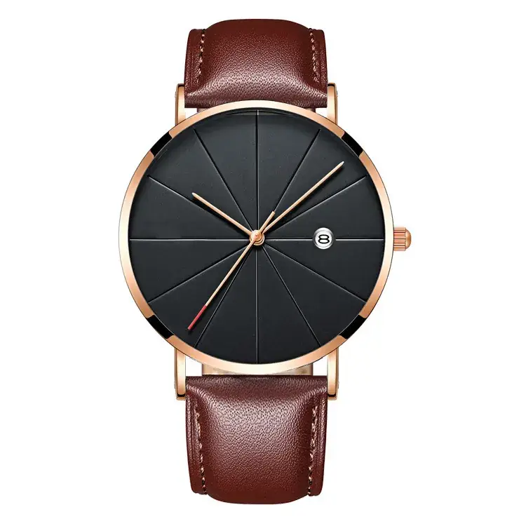 2020 Geneva Men's Quartz Watch Black Leather Strap - Image 10
