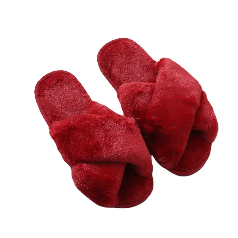 New Cross Mao Mao Slippers Women's Autumn and Winter Flat Warm Plush Slippers Korean Style Foreign Trade Large Size Slippers - Image 11