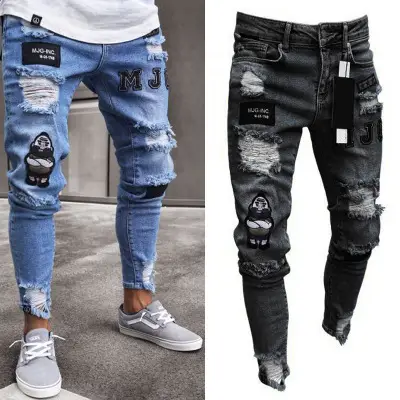 European American Cross Border Ripped Hip Hop Jeans Men