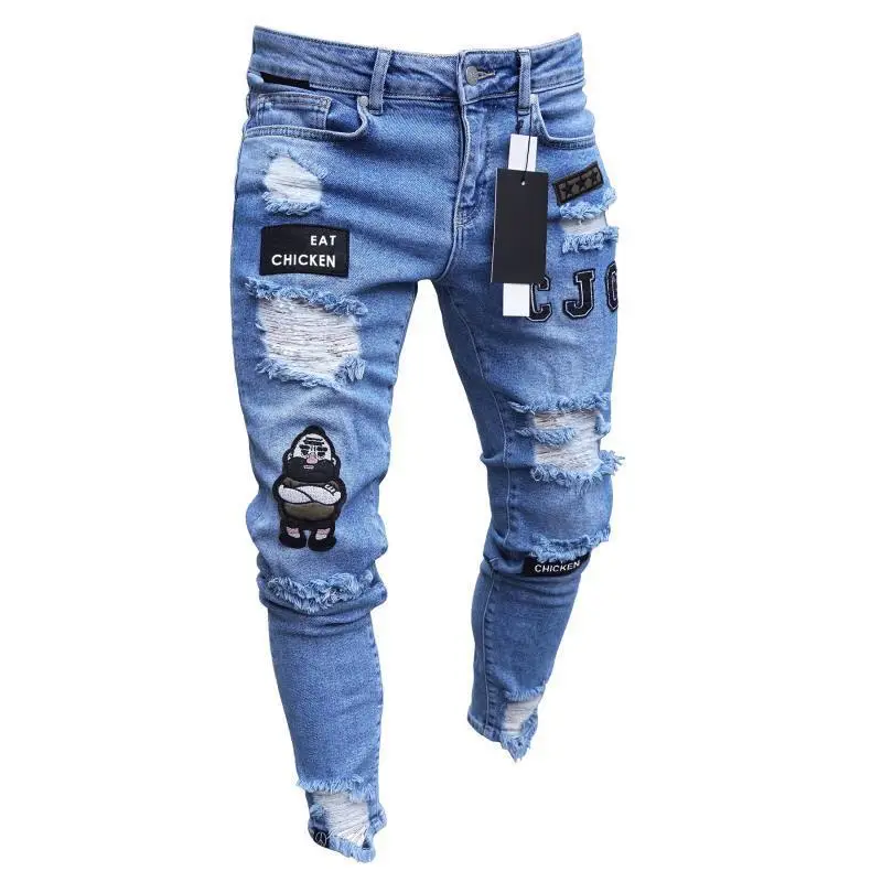 European American Cross Border Ripped Hip Hop Jeans Men — feature 5