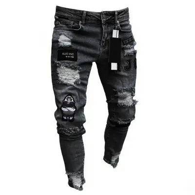 European American Cross Border Ripped Hip Hop Jeans Men