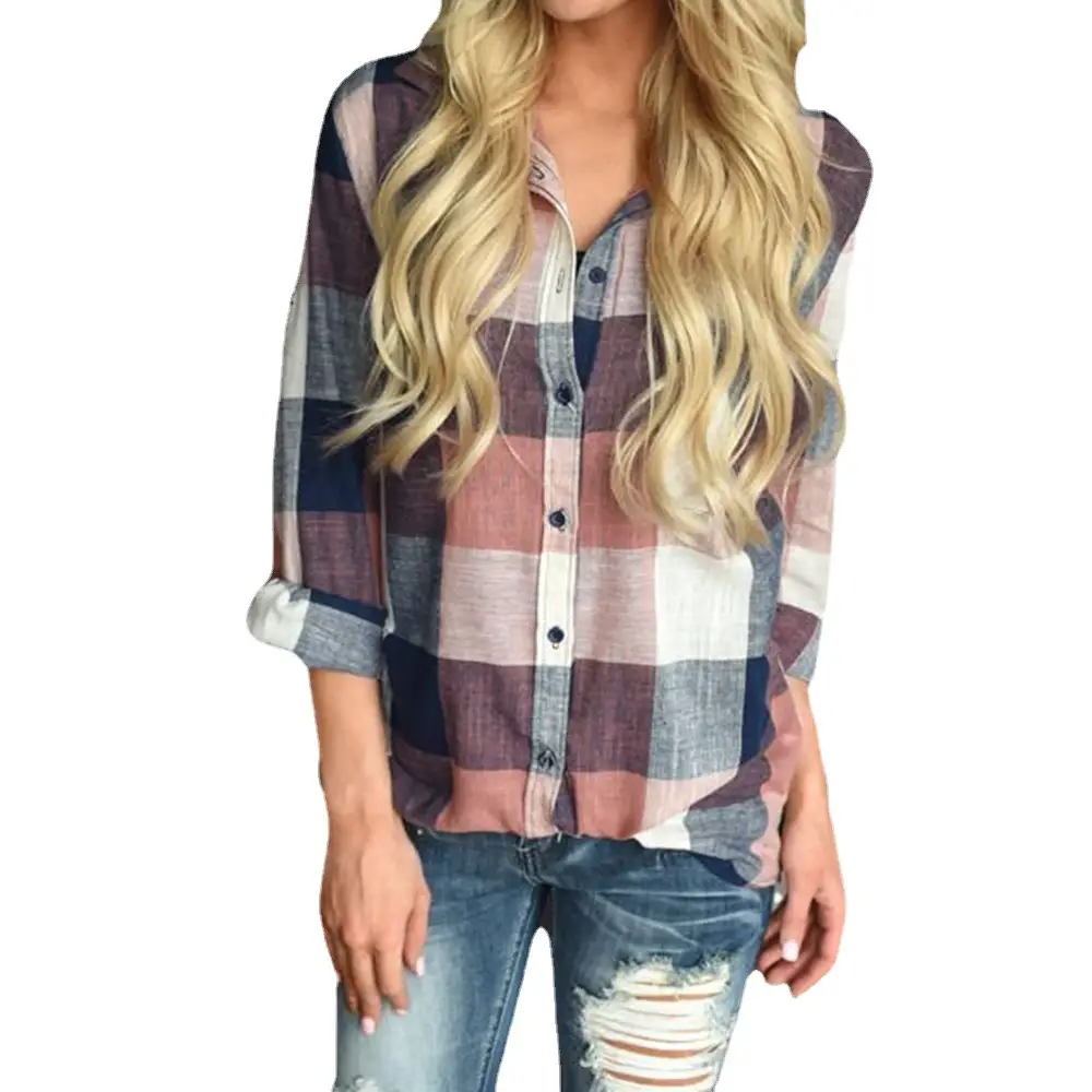 Cross-Border Women's Plaid Shirt Long Sleeve Casual Top - Image 12