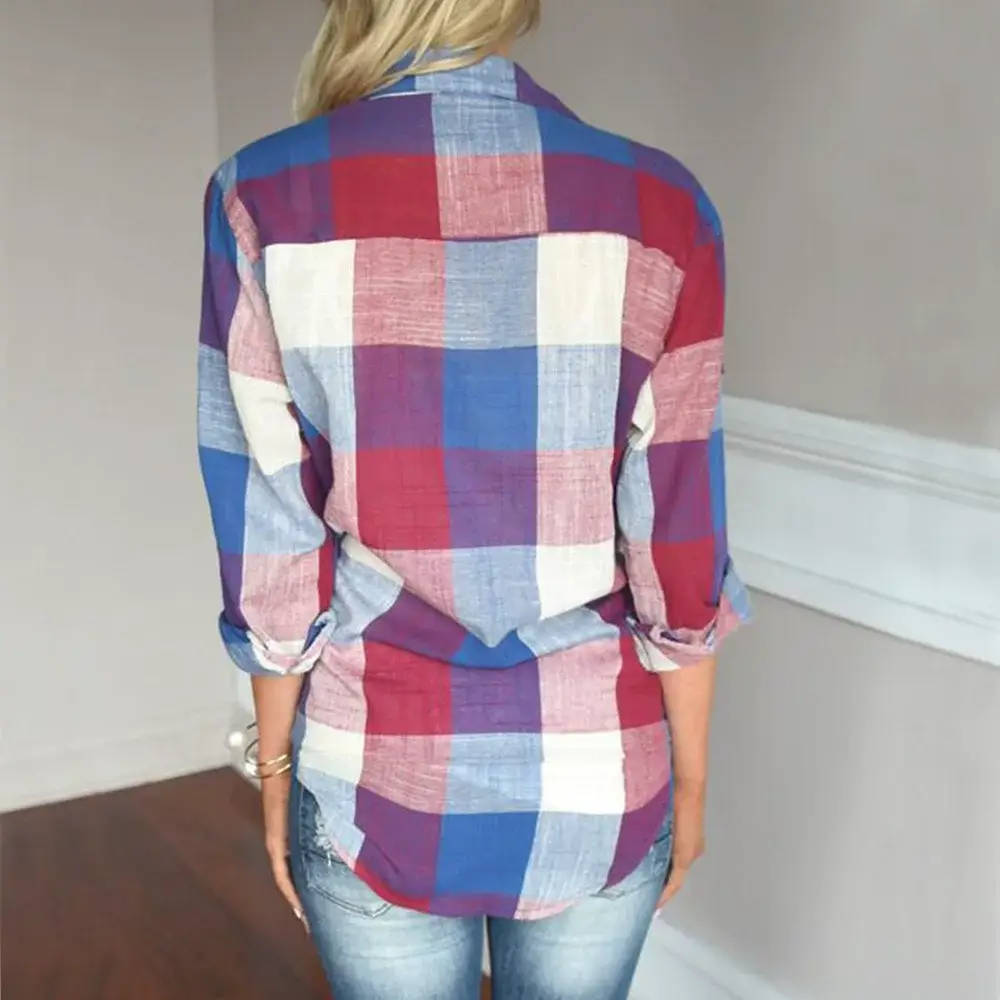 Cross-Border Women's Plaid Shirt Long Sleeve Casual Top — feature 10