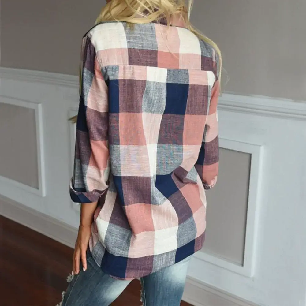 Cross-Border Women's Plaid Shirt Long Sleeve Casual Top — feature 6