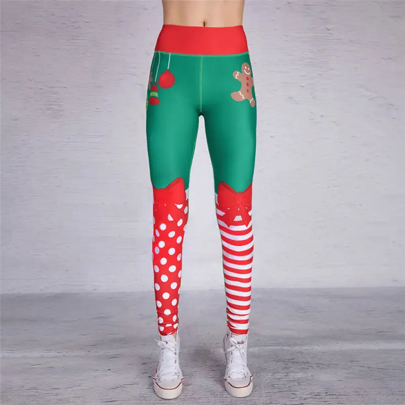 Christmas Cross-Border Hip-Lifting Leggings Women Green Red - Image 5