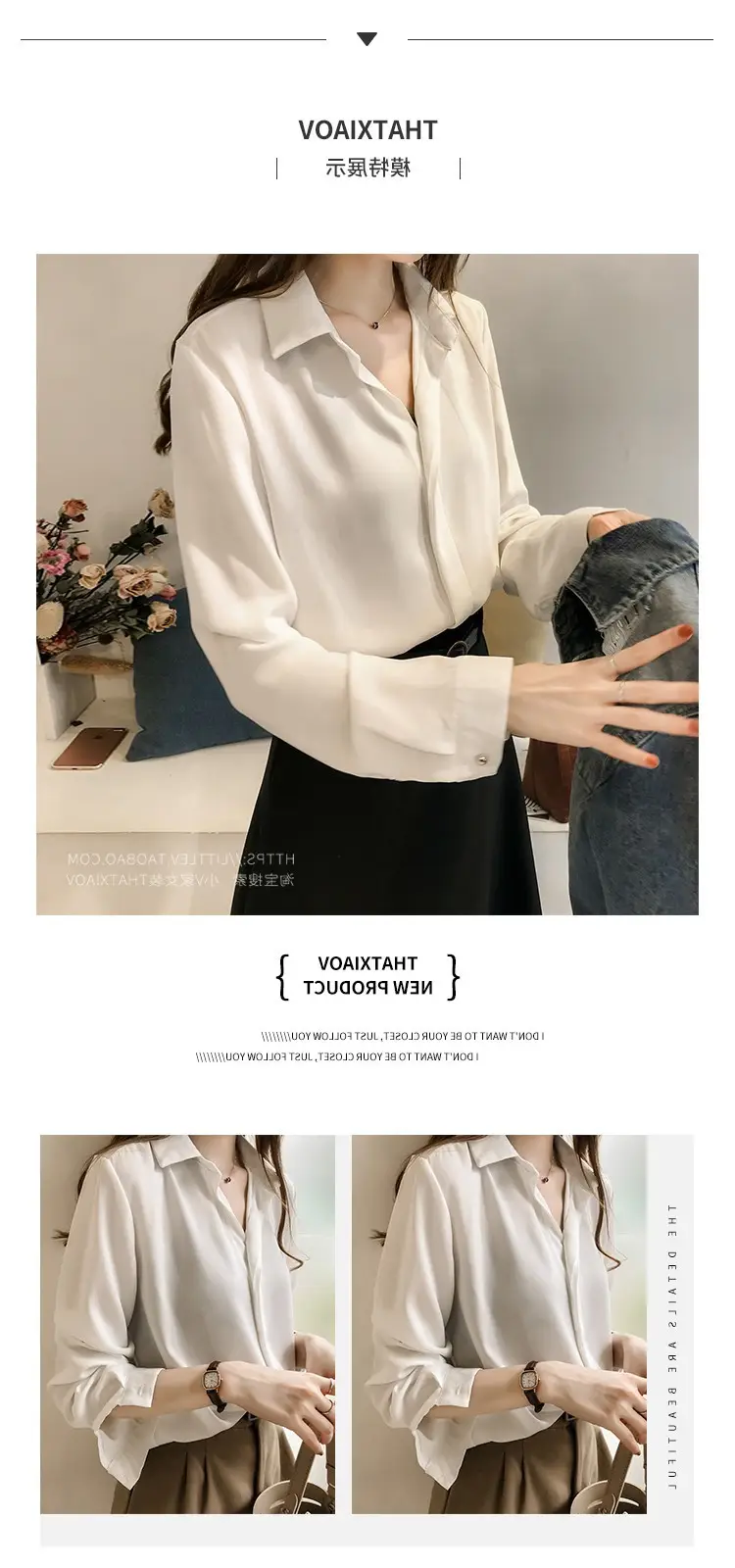 Women Long Sleeve Pure Color Ol Chiffon Shirt Black — feature 5