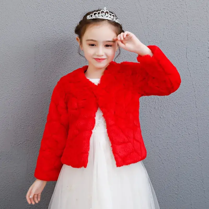 White Faux Fur Princess Little Girl Coat for Girls - Image 5