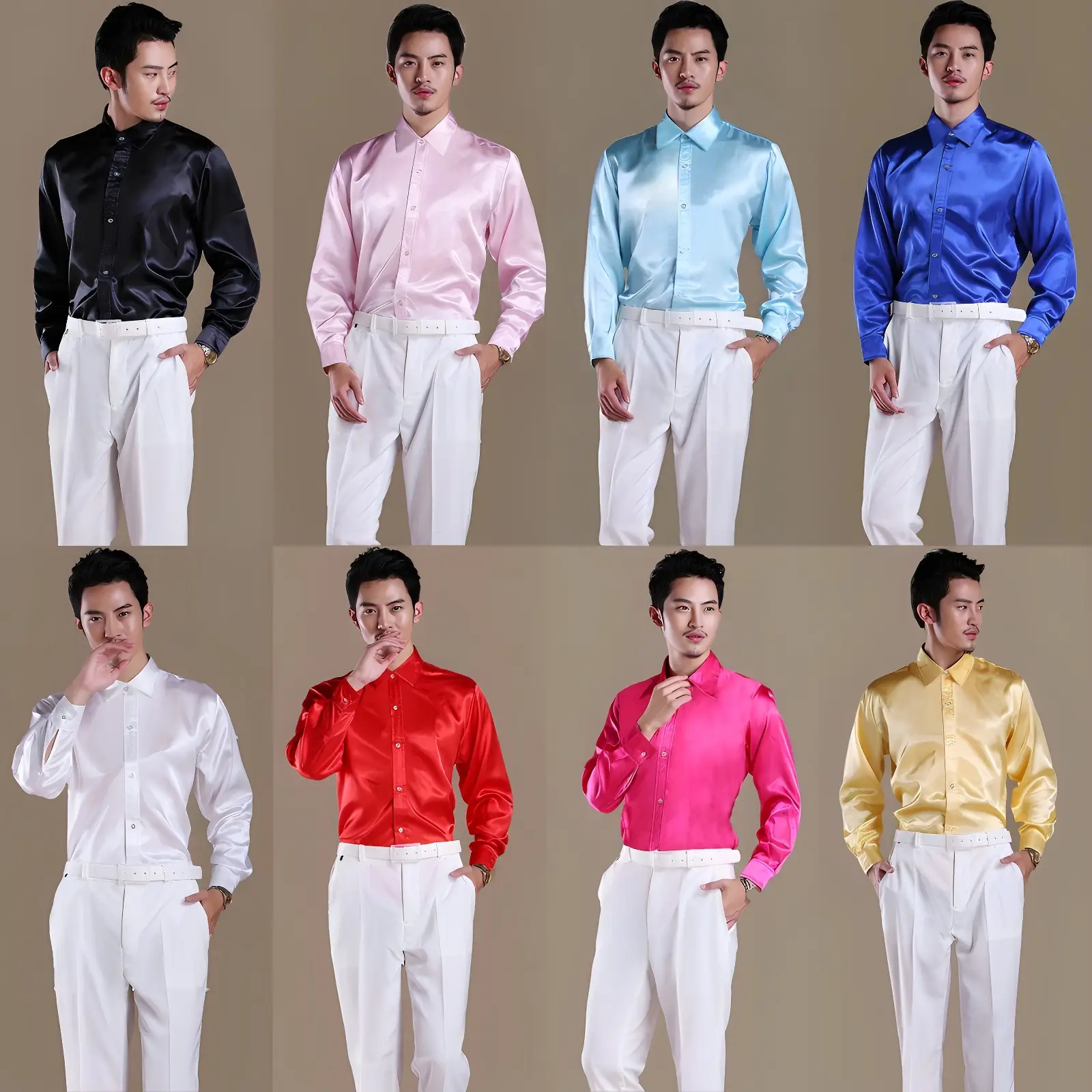 Men's Glossy Silk Shirts & Pants Set Multi Color - Image 9