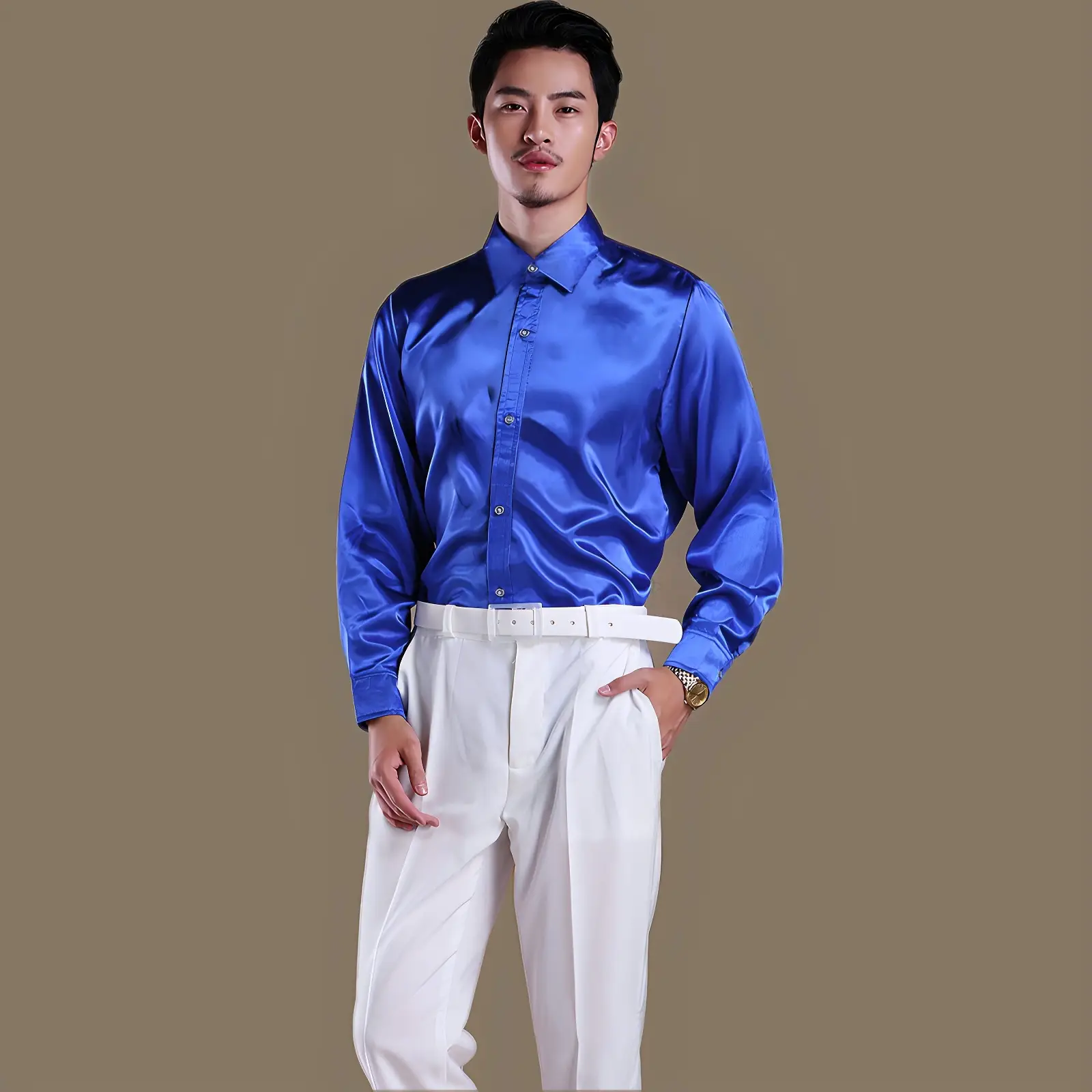 Men's Glossy Silk Shirts & Pants Set Multi Color - Image 10