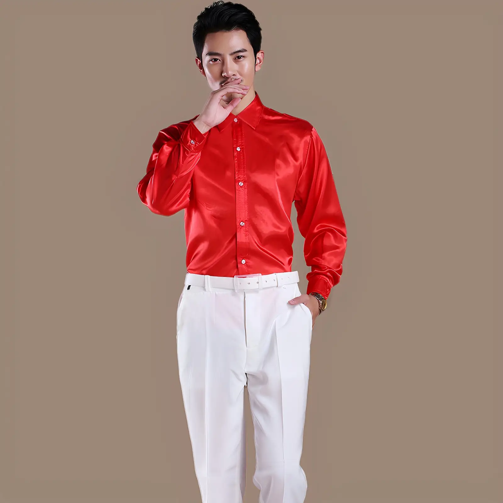 Men's Glossy Silk Shirts & Pants Set Multi Color - Image 11