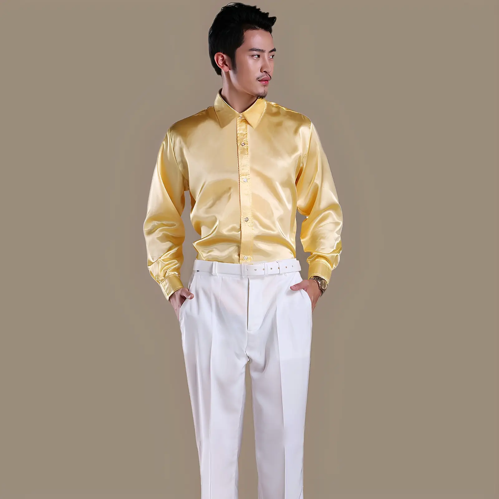 Men's Glossy Silk Shirts & Pants Set Multi Color - Image 12