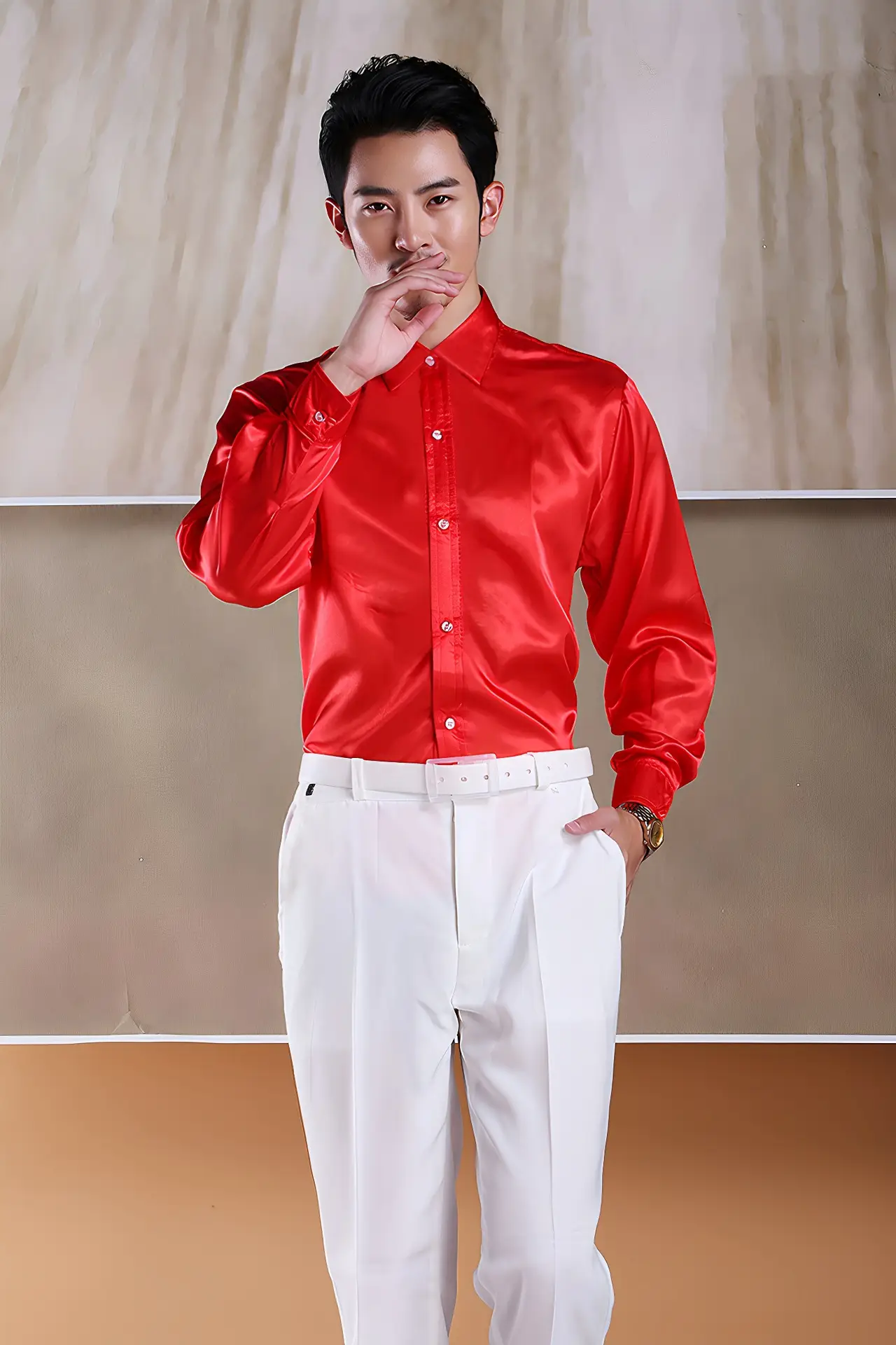 Men's Glossy Silk Shirts & Pants Set Multi Color — feature 12