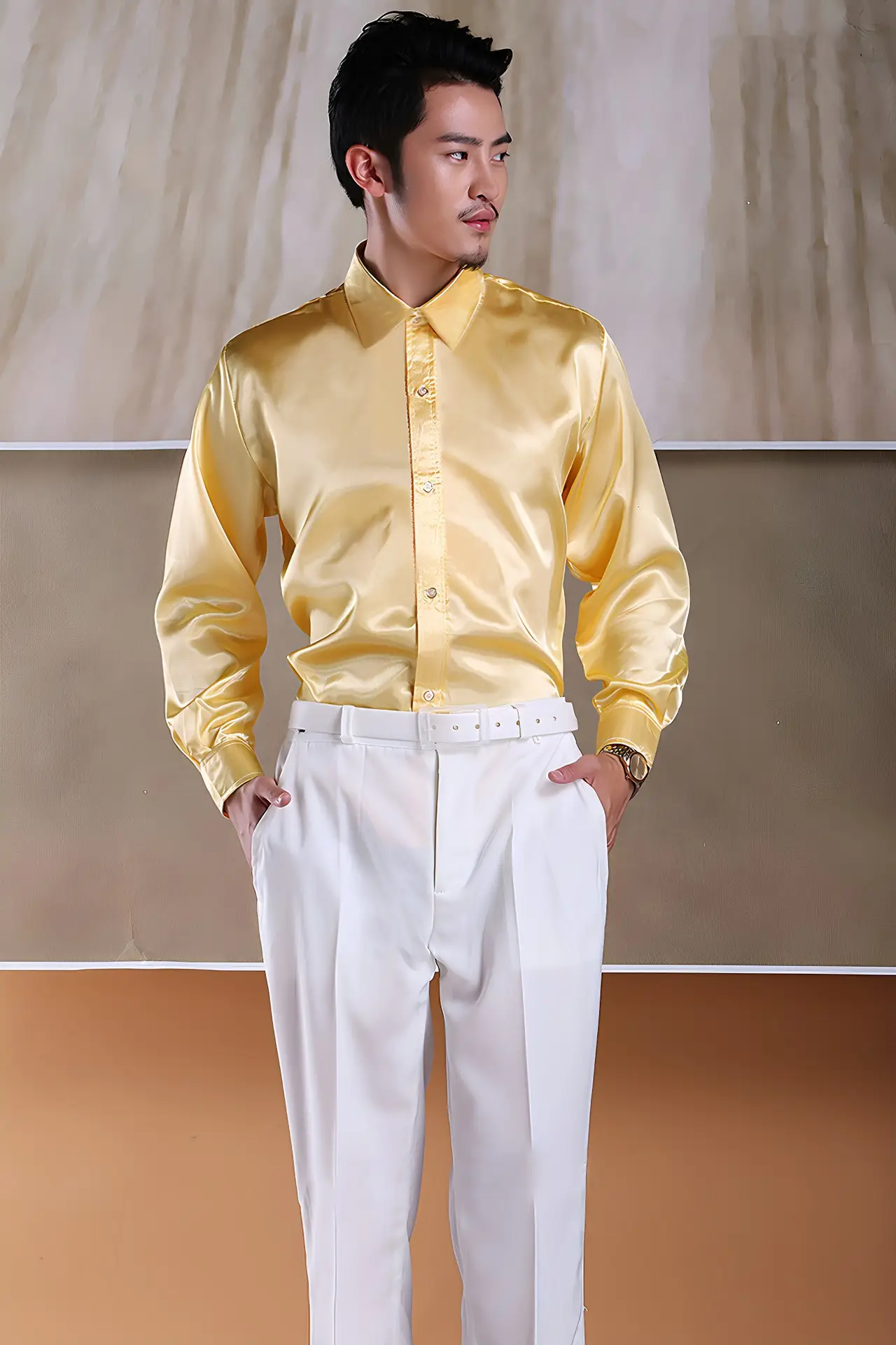 Men's Glossy Silk Shirts & Pants Set Multi Color — feature 5