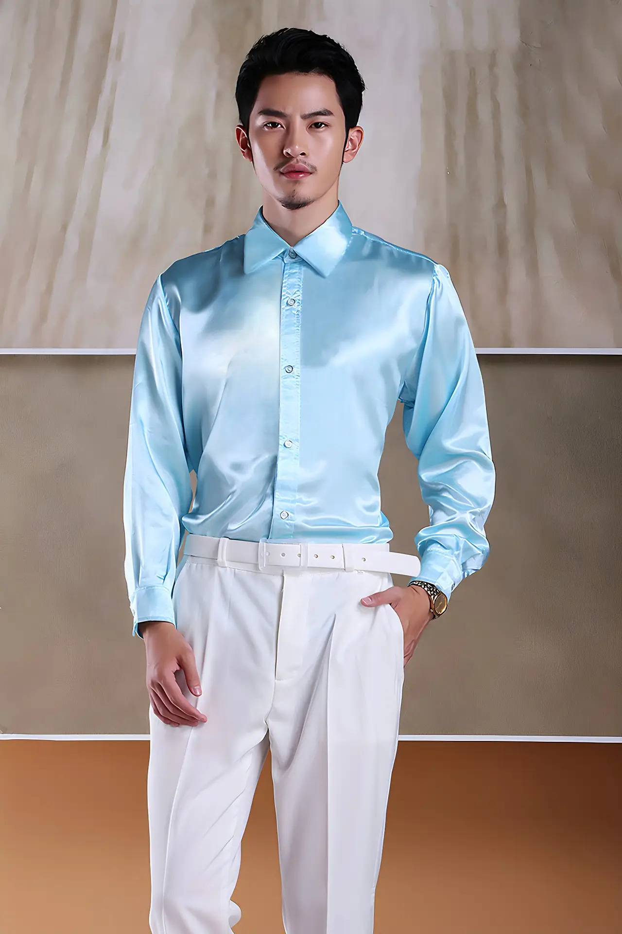 Men's Glossy Silk Shirts & Pants Set Multi Color — feature 6