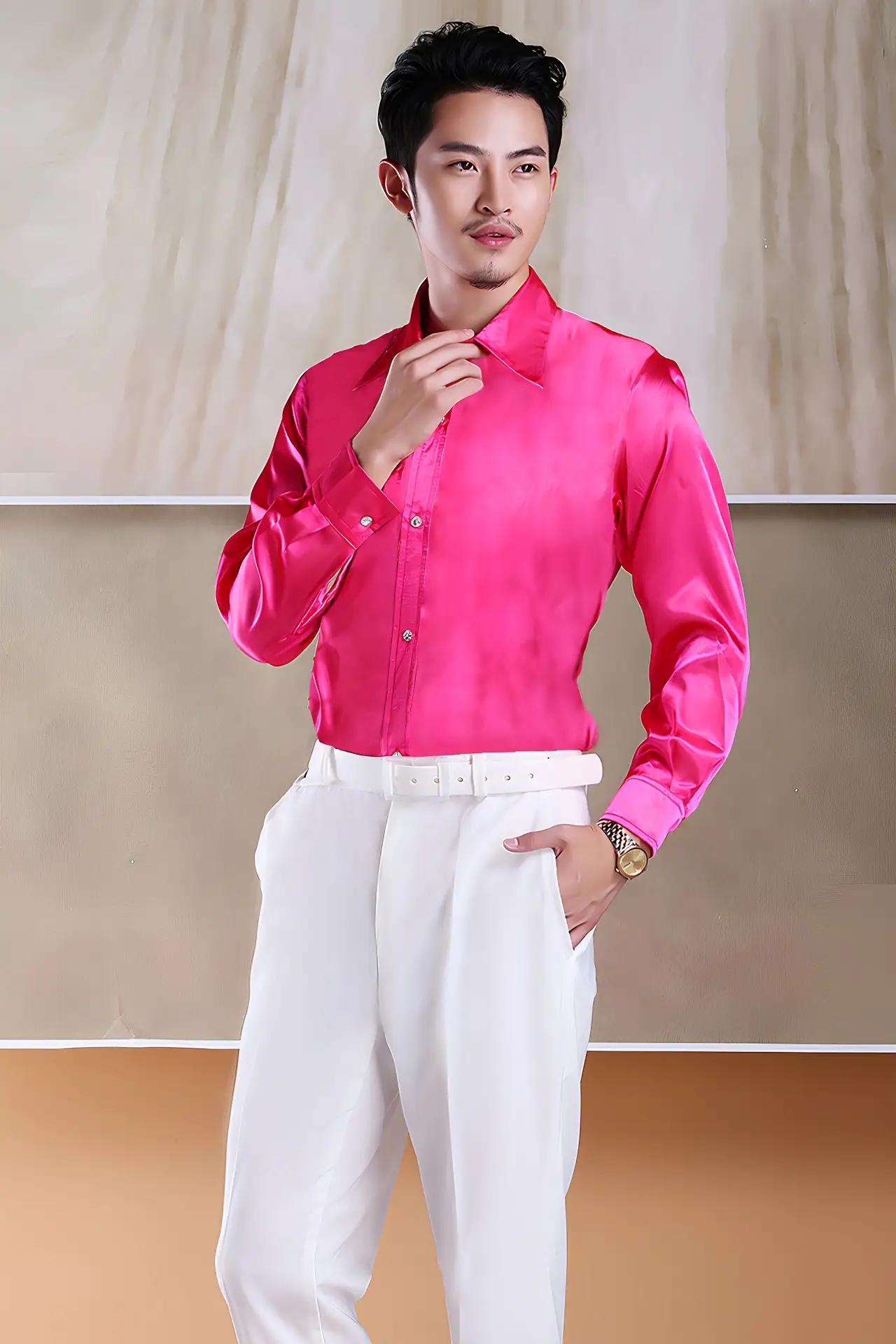 Men's Glossy Silk Shirts & Pants Set Multi Color — feature 7