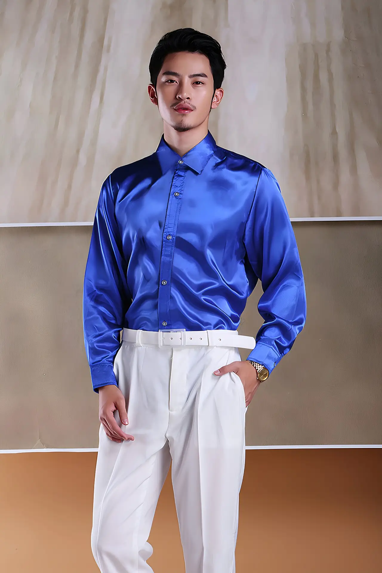 Men's Glossy Silk Shirts & Pants Set Multi Color — feature 8