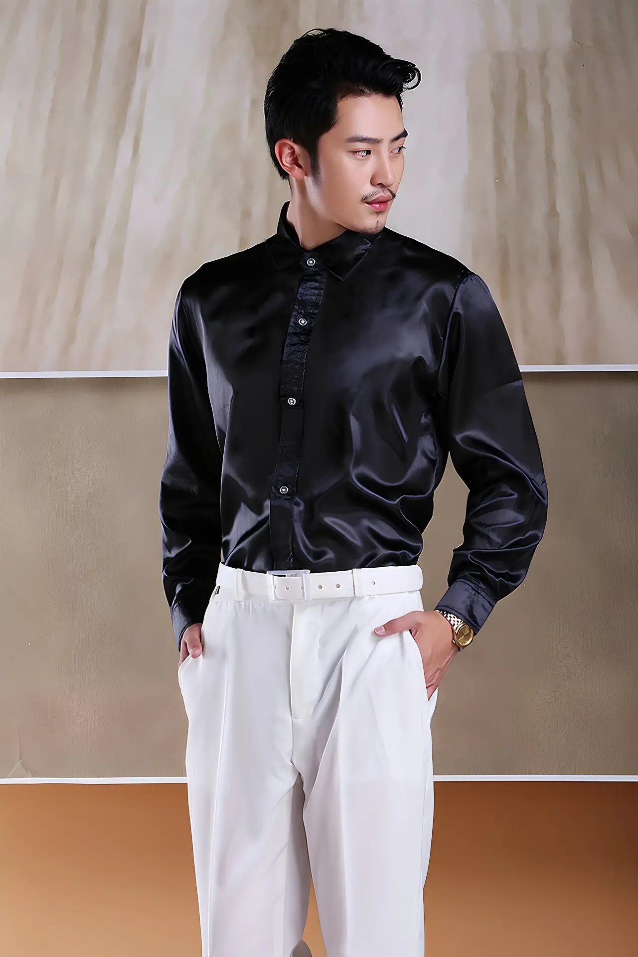 Men's Glossy Silk Shirts & Pants Set Multi Color — feature 9