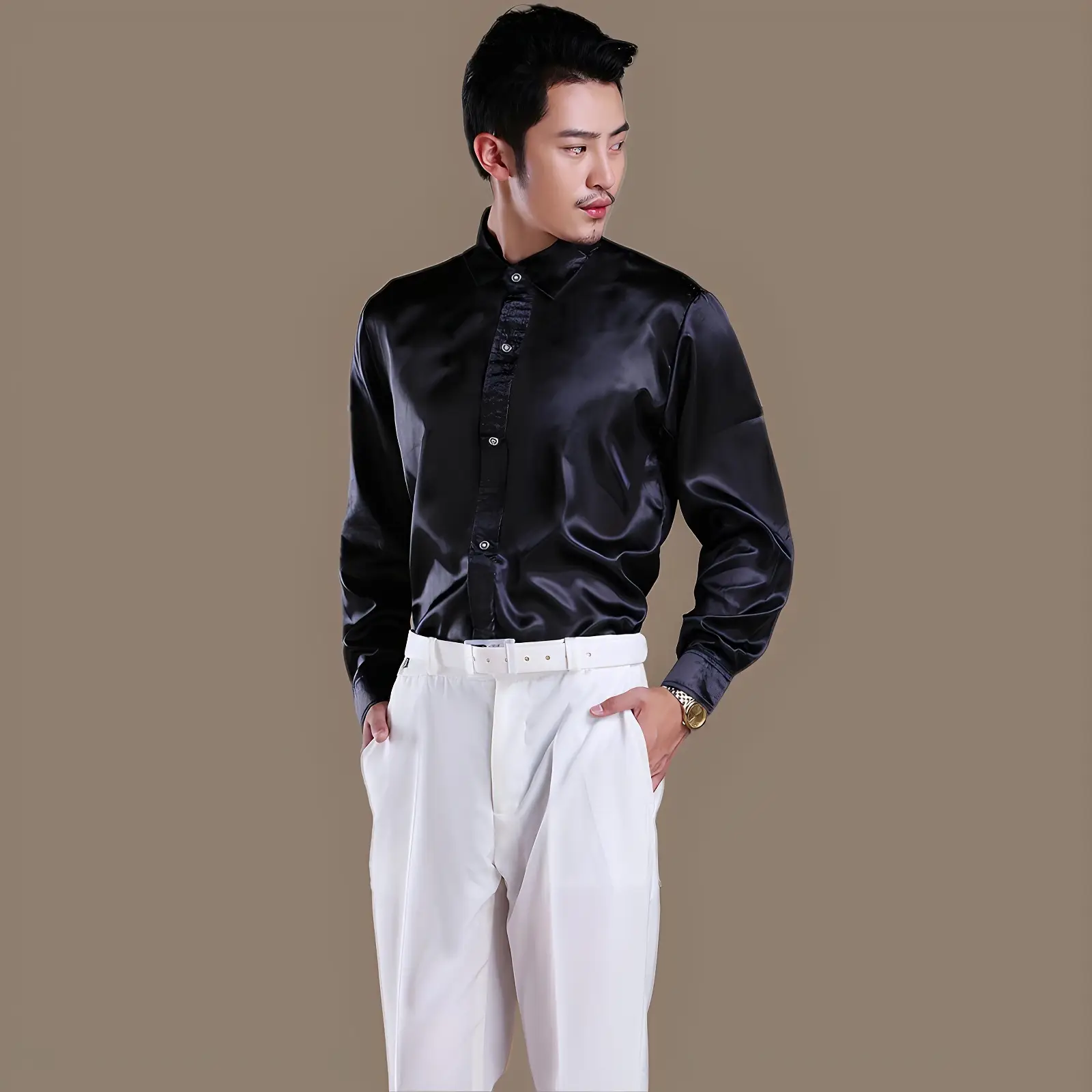 Men's Glossy Silk Shirts & Pants Set Multi Color - Image 2