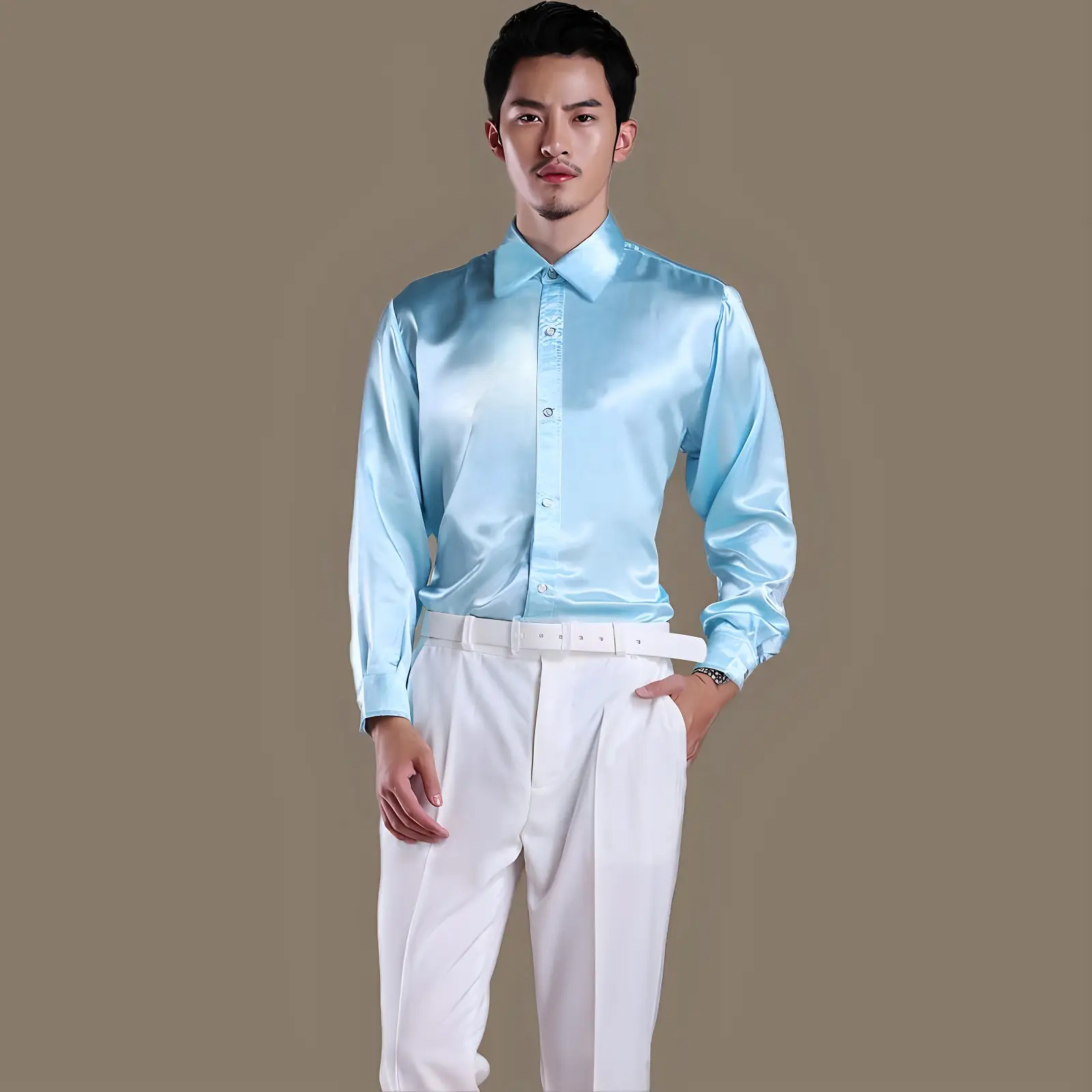 Men's Glossy Silk Shirts & Pants Set Multi Color - Image 4