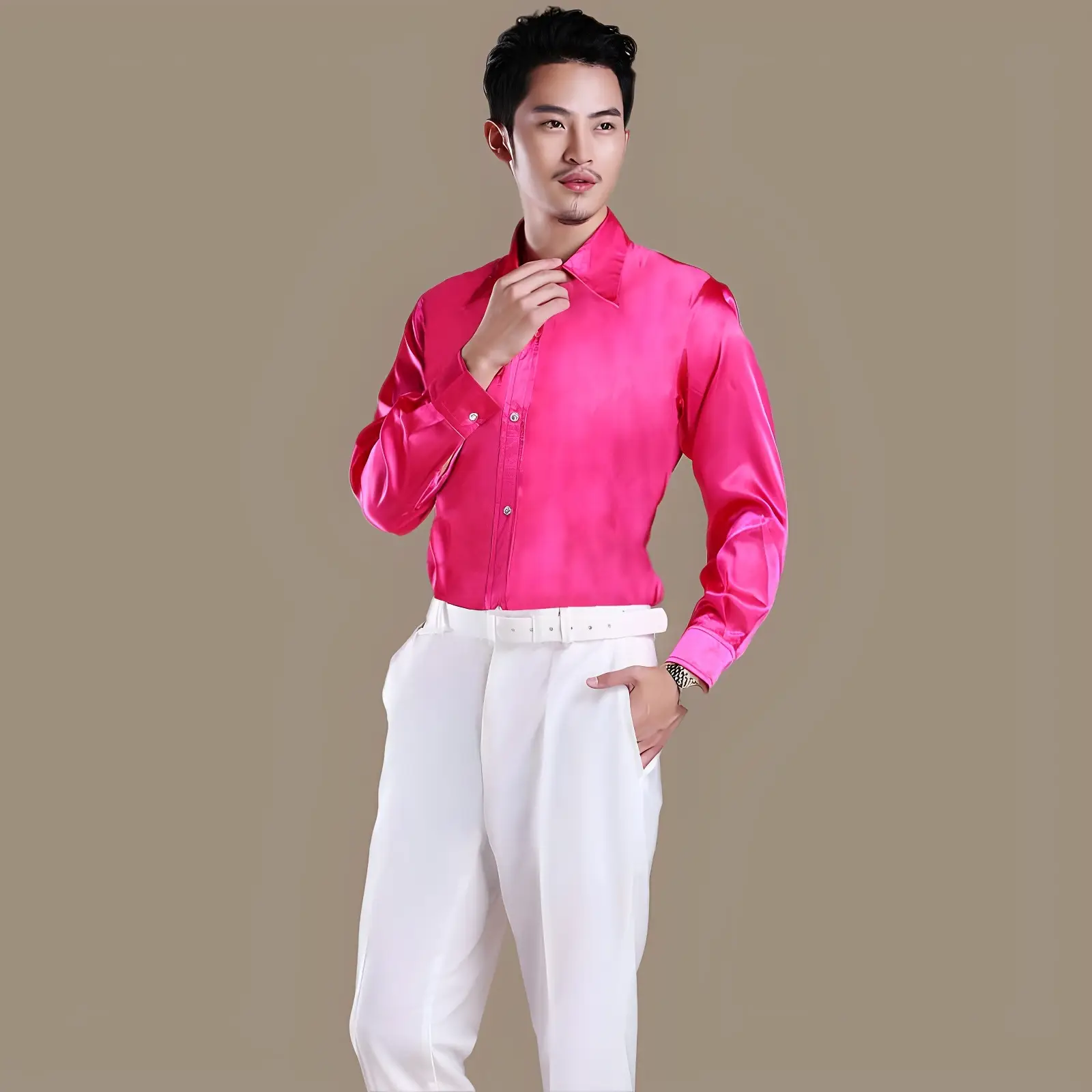 Men's Glossy Silk Shirts & Pants Set Multi Color - Image 7