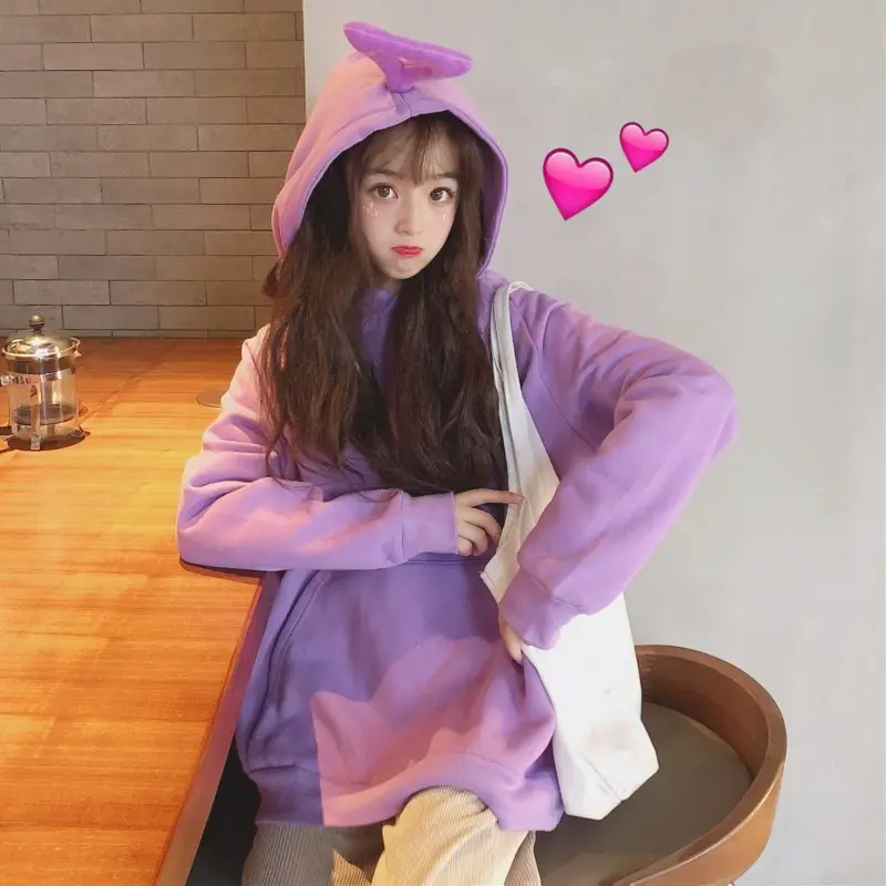 Women's Lavender Velvet Hoodie with Front Pocket — feature 7