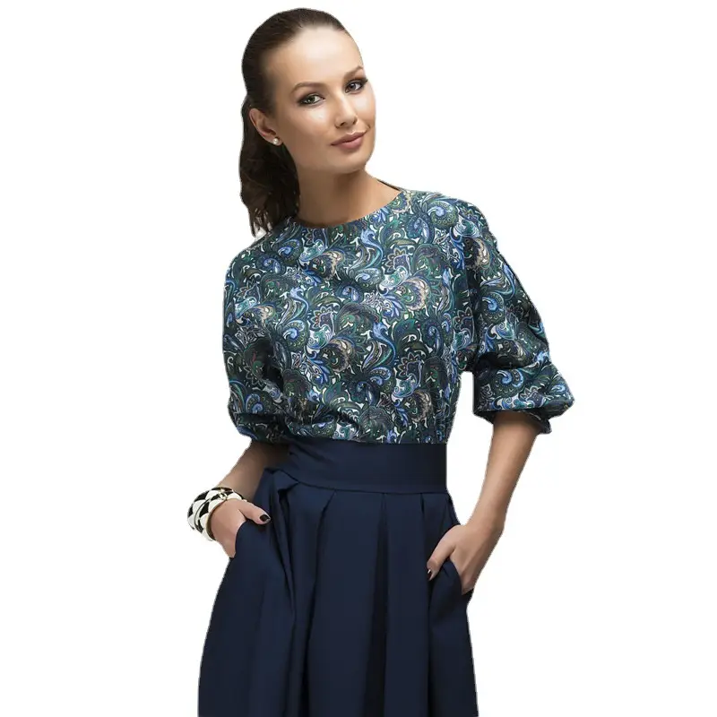 Women's Retro Pleated Dress Brown Contrast Print - Image 4