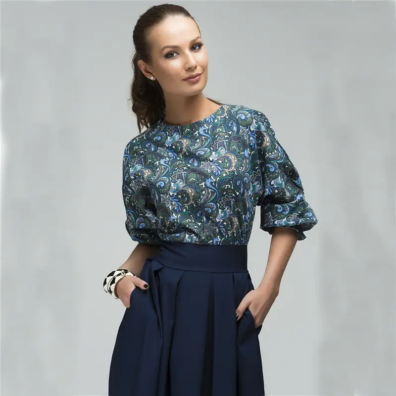 Women's Retro Pleated Dress Brown Contrast Print - Image 2