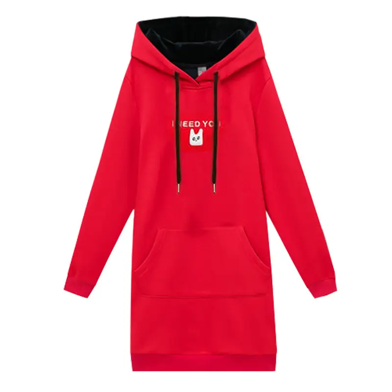 Red Hooded Fleece Pullover for Women Winter Hooded Top - Image 5