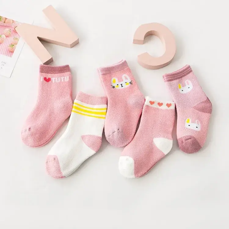 5 Pairs Winter Cartoon Terry Socks for Kids 1-12 Years