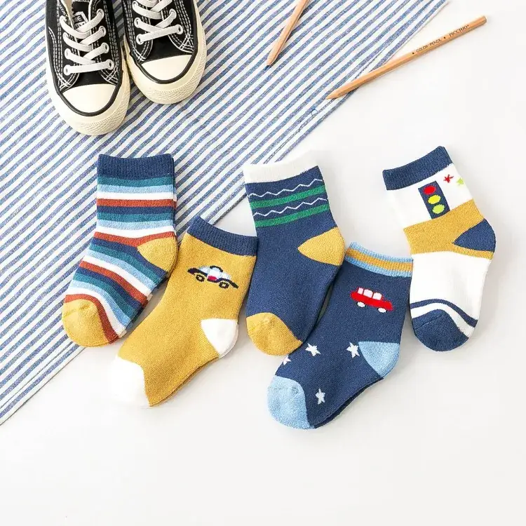 5 Pairs Winter Cartoon Terry Socks for Kids 1-12 Years