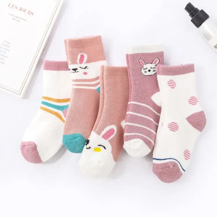5 Pairs Winter Cartoon Terry Socks for Kids 1-12 Years