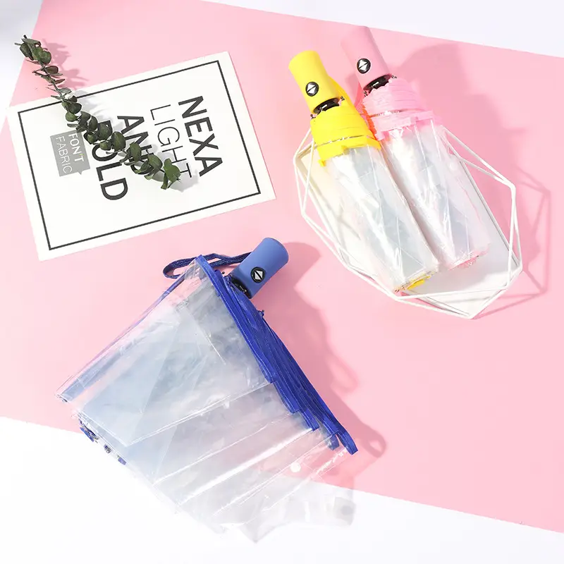 Automatic Transparent Umbrella Small Fresh Folding Three-fold Edge Color Handle - Image 10