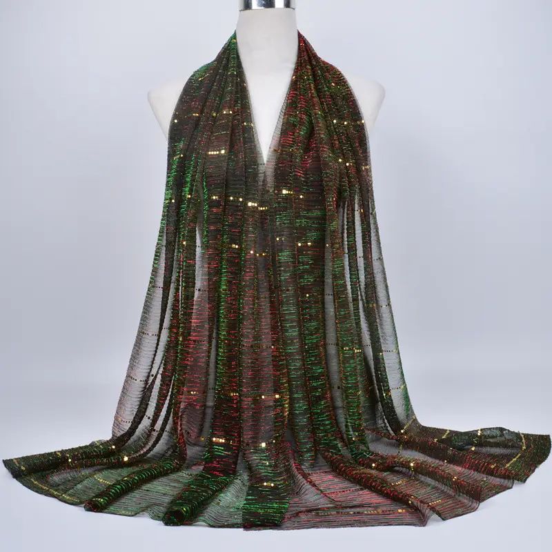 Golden Sequin Lace Silk Scarf for Women - Image 20